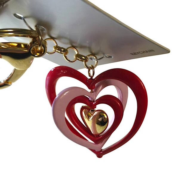 SUGARFIX by BaubleBar "Heart in Hand" Layered Red/Pink/Gold Enamel Keychain - Picture 5 of 6